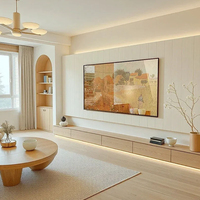 Meuble TV mural en bois flottant, console multimédia, panneau à lattes noir mat, étagère de présentation pour salon moderne