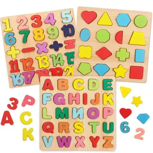 Holz-Zahlen- und Buchstaben-Zusammenstelltafel Alphabet-Zahl-Kognitives Handgriff-Tablett für Kinder