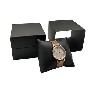 Box Printing Custom Luxury Black Gift Box For Single Watch With Logo And Small Pillow