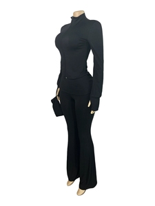10434 New Fason Women's Zipper <b>Cardigan</b> Folding Waist Orn and Velvet Two Piece Set - Product Image 3