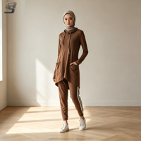Ensemble de sport islamique pour femme, 2 pièces, haut à col montant et pantalon large, respirant, séchage rapide, tenue de sport modeste, personnalisable OEM
