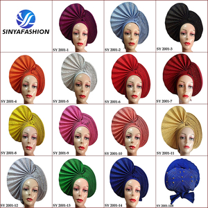 Mới nhất Nigeria tự động gele headtie thời trang ASO oke headtie với khoan phi headtie ankara vải - Product Image 2