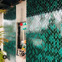 SP Art Deco Ubin Kamar Mandi Warna Hijau Piring Buatan Tangan Bentuk Mosaik Daun Keramik Ubin