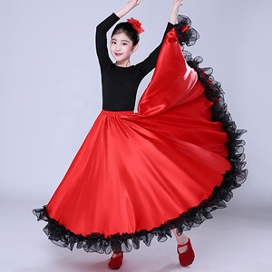 Jupe longue de danse flamenco mexicaine pour filles - Jupe évasée de style espagnol à taille élastique pour la pratique en classe et les spectacles - Product Image 5