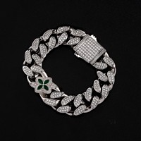 Bracelet Hip-Hop en pierre naturelle 10-20mm, trèfle à quatre feuilles vert, chaîne personnalisée, chaîne cubaine, fermoir à ressort