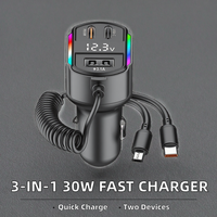 Chargeur de voiture portable USB Type-C PD 40W rapide avec câble rétractable et design pliable pour téléphone portable, ordinateur portable, montre connectée, appareil photo