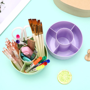 Rotating Pen Holder <b>Large</b> Capacity Plastic <b>Desk</b> Organizer Multi Functional Stationery Storage Round Shape For Office Home Use - Product Image 4