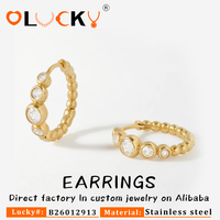 LUCKYJIU Fabricante de Joyería Personalizada, Pendientes de Aro Huggie de Acero Inoxidable con Baño de Oro de 18k, Hipoalergénicos e Impermeables, con Circonitas Blancas