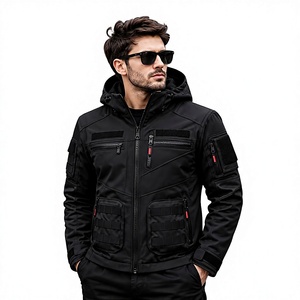 Blouson de moto à capuche pour homme, coupe-vent, rembourrage épais en polyester, fermeture éclair, vêtement d'extérieur hiver, style motard - Product Image 1