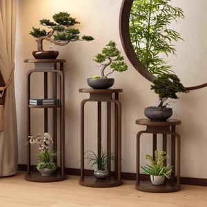 Soporte para flores estilo chino, estante de pie para sala de estar, soporte para flores de madera maciza para balcón, nuevo estilo 2025, para interiores - Product Image 1