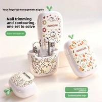 Set de Manicura Miniatura con Diseño de Dibujos Animados, Herramientas Básicas de Cuidado de Uñas de Acero Inoxidable, Estuche Portátil de Plástico para Viajes, Ideal para Estudiantes y Hogar