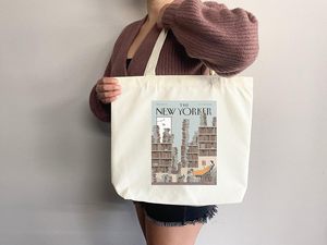 Bolsa de Lona con Diseño Estético de la <span class=keywords><strong>Portada</strong></span> de la Revista <span class=keywords><strong>New</strong></span> <span class=keywords><strong>Yorker</strong></span>, con Dos Asas y Patrón de Dibujos Animados - Product Image 4