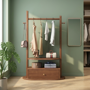 Modern Solid Wood <b>Coat</b> Rack <b>with</b> 4 <b>Hooks</b> 2 <b>Shelves</b> Freestanding Storage for Entry Living Room Furniture Scandinavian Design - Product Image 4