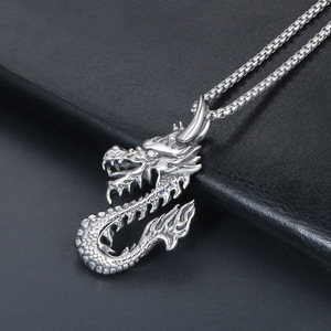 <b>Titanium</b> Steel Dragon Pendant Necklace Chinese Style Animal Zodiac Fashion Jewelry SP738 - Product Image 3