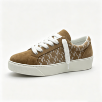 Baskets décontractées pour femme marron caramel à monogramme, lacets moelleux, bout rond, à lacets, avec plateforme