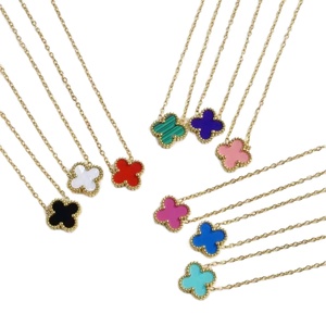 Collana da donna in rame con quadrifoglio in resina, stile sportivo, lusso discreto, catena in bambù, ciondolo colorato, di tendenza e di nicchia - Product Image 5