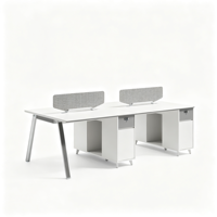 Poste de travail moderne pour 4 personnes avec armoire de rangement indépendante et pieds en métal en forme de A pour espace de travail des employés