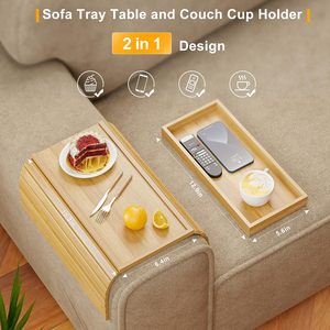 Tre sofa tay vịn Khay bảng 2-in-1 có thể tháo rời trượt chống trượt có thể gập lại ghế bành Caddy lưu trữ cho đồ uống TV từ xa đồ ăn nhẹ - Product Image 2