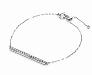 Pulsera Minimalista de Plata 925 con Cadena y Barra de Diamantes Redondos con Engaste en Canal, Unisex, para Uso Diario - Product Image 2