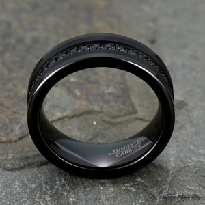 8mm <strong>Black</strong> Tungsten <strong>Ring</strong> For Men Women Engagement Promise Wedding <strong>Diamonds</strong> Band Princess Cz Stone Inlay Comfort Fit - Product Image 3