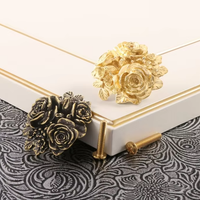 Poignée de porte en laiton motif pivoine, poignée de porte d'armoire en cuivre, crochet décoratif en métal