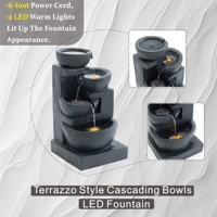 Fuente de Agua de Resina LED de 29 Pulgadas, Hecha a Mano, Impermeable, para Interiores/Exteriores, con Cuencos en Cascada, Piedras Apiladas, Cascadas de 4 Niveles, para Jardines