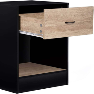 Set of 2 Modern Olga Bedroom <strong>Bedside</strong> <strong>Tables</strong> 1 Drawer Black MDF Niche <strong>Beech</strong> Effect Finish for Apartment Hotel Use Home Furniture - Product Image 5