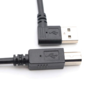 Uspam 2.0 konektor siku ke ujung lurus colokan jantan USB. Cocok untuk kabel koneksi Printer. 0.2M dalam Hitam