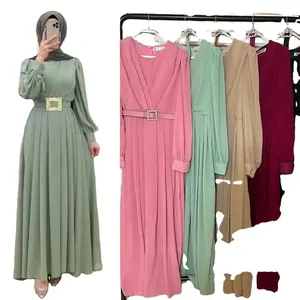 Diskon besar gaun Sweater romantis wanita pirus semua padat gitar klasik payet Abaya