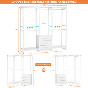 Porte-vêtements autoportant en bois robuste et moderne, étagère de rangement pour vêtements, organisateurs de placard en forme de L, grande capacité - Product Image 6