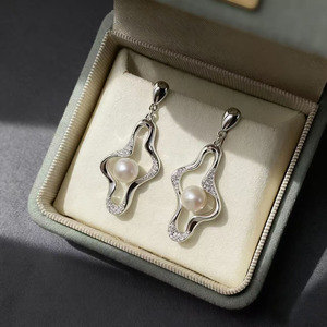 22685 Accesorios de Perlas DIY, Base Vacía para Pendientes de Plata S925, Joyería de Oro/Plata, Pendientes con Perla Redonda de 6-7mm - Product Image 3