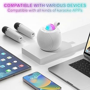 Cadeau <span class=keywords><strong>d</strong></span>'<span class=keywords><strong>anniversaire</strong></span> Machine de karaoké Portable voix changeante 2 microphones sans fil haut-parleur karaoké rond avec conception de lumière - Product Image 4