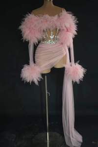 Ocstrade thiết kế thời trang hiệu suất phòng khiêu vũ mặc tắt vai dài lưới tay áo draped sexy hiệu suất ăn mặc với lông - Product Image 3