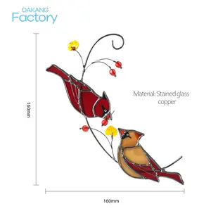 Vitray kuşlar pencere asma çifti kardinal Suncatcher süs el yapımı Tiffany kolye dekoratif nesneler