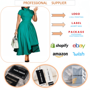 <span class=keywords><strong>Vestidos</strong></span> de Fiesta de Verano D514 para <span class=keywords><strong>Mujer</strong></span>, Cuello Polo, Manga Corta, Cintura Alta, Corte en A, Elegantes <span class=keywords><strong>Vestidos</strong></span> Africanos, Vestido de Trabajo para <span class=keywords><strong>Mujer</strong></span> - Product Image 5