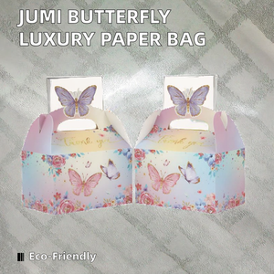 Luxury Recyclable Custom <strong>Paper</strong> Bag Butterfly Pattern White Offset Printed Hand Length Handle Food Gift Packing <strong>Cake</strong> <strong>Box</strong> - Product Image 2