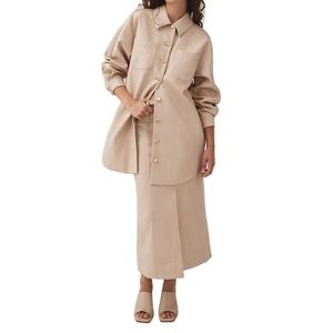 Nouveautés pour l'automne : Ensemble deux pièces en lin pour femme, comprenant un long manteau boutonné et une jupe longue trapèze taille haute en lin - Product Image 1