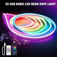 Bande lumineuse LED néon RGBIC en PVC IP65, rouleau de 3m/5m, flexible, USB, avec télécommande, synchronisation musicale, découpable, installation facile