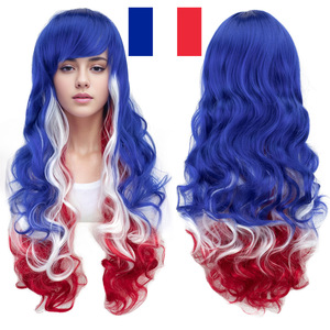 Parrucca da Fan Europea e Americana, Stile Bandiera Nazionale Colorata per Cosplay, Parrucca Lunga Ricciuta Rosa in Fibra Resistente alle Alte Temperature - Product Image 2