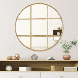 Espejo colgante de pared con marco de alambre de Metal dorado con diseño decorativo dorado para sala de estar de lujo moderno