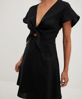 Logo personnalisé Nouveau design de haute qualité Robe à nouer devant Mini robe décontractée Printemps Été Robes en lin pour femmes
