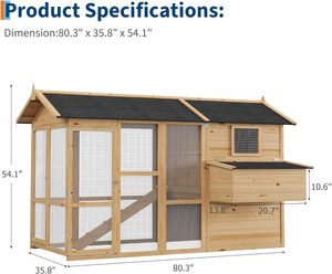 <b>Large</b> Outdoor Living Chicken Coop for 4-6 Chickens Wooden Wire Construction Waterproof Roof Eco-Friendly Easy Assembly Natural - Product Image 3