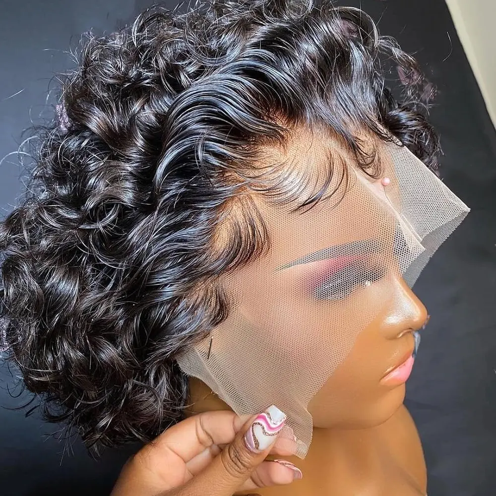 Tuneful 100% Virgin Brazilian Beautiful Short Bob Wigs Style Blonde Pixie Cut Short Water Wave Curly T1b/27 13*4 Lace Front Wig