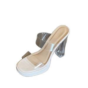 Sandalias de Tacón Alto Transparentes con una Sola Tira, Impermeables, con Plataforma, Estilo Verano para Mujer, Tacón Grueso de 3-5 cm - Product Image 2