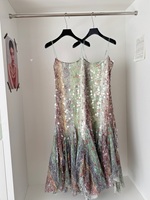 Robe de sirène en dentelle à paillettes de printemps, robe de soirée maxi à bretelles spaghetti dos nu, robe amincissante à bande de taille
