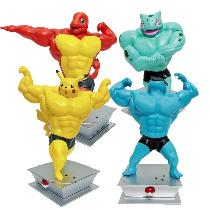 Fitness Muscle Pikachu Charmander Squirtle Pokemons Anime Action Figure Bodybuilding Series Pvc Figure Gk Statue Figurine
