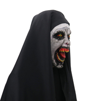 Masque en latex de nonne maléfique effrayante avec foulard noir, accessoire de cosplay pour film d'horreur, accessoire de déguisement pour fête d'Halloween