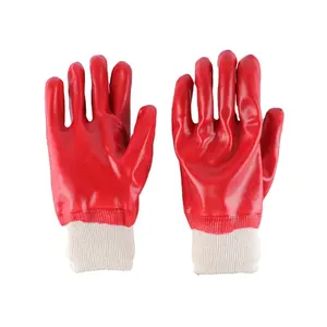 Sarung tangan kerja industri Polycotton liner gauntlet merah PVC untuk industri memancing