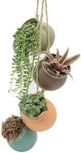 4 pots suspendus en céramique multicolores avec corde en jute pour montage mural ou au plafond, pour plantes succulentes, pour jardin et intérieur - Product Image 6