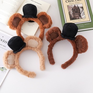Serre-tête en plastique avec oreilles d'ours, mignon, dessin animé, pour le lavage du visage, masque, fête d'enfants, fait main, unisexe, doux, automne-hiver - Product Image 1